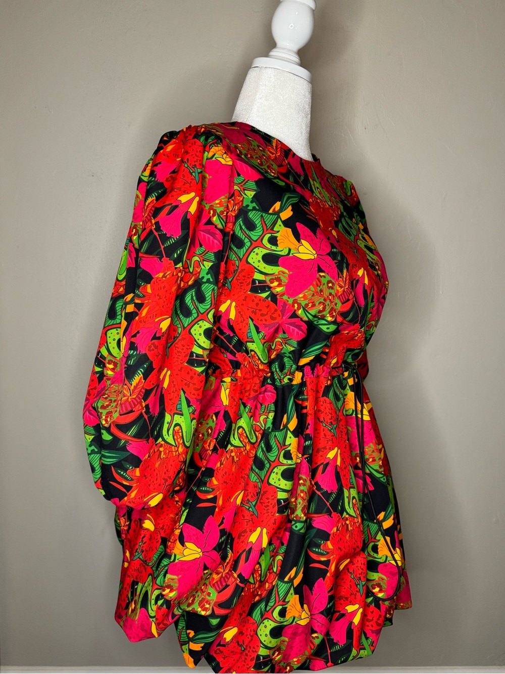 SHEIN Neon Floral Long Sleeve Mini Dress - Pink, Green & Yellow